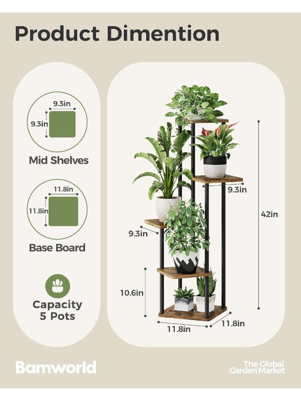 New Plant Stand Indoor 5 Tier Corner Plant Shelf for Multiple Plants - Picture 5 of 6